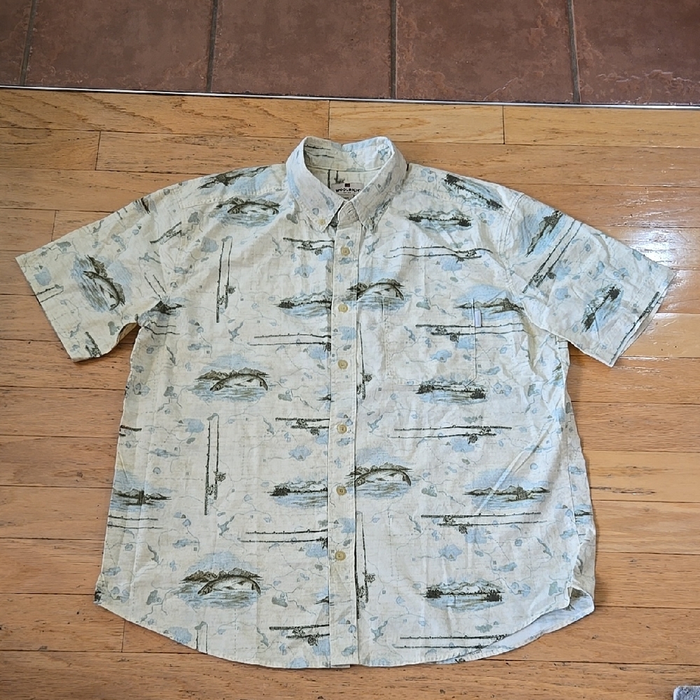 Woolrich Bluegrass & Map Mens SS Button-Down Shirt Size XL